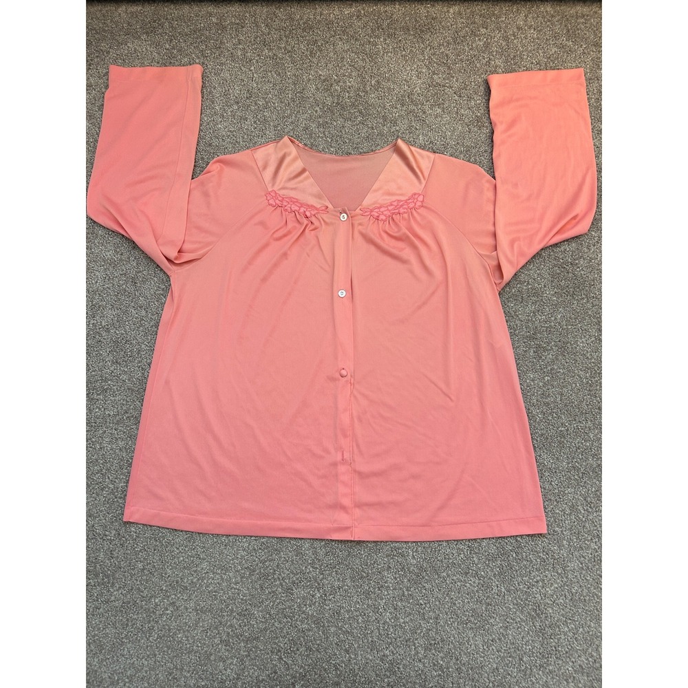 Vanity Fair Bed Jacket Women Large Pink Excellent Vintage Embroidered Nylon